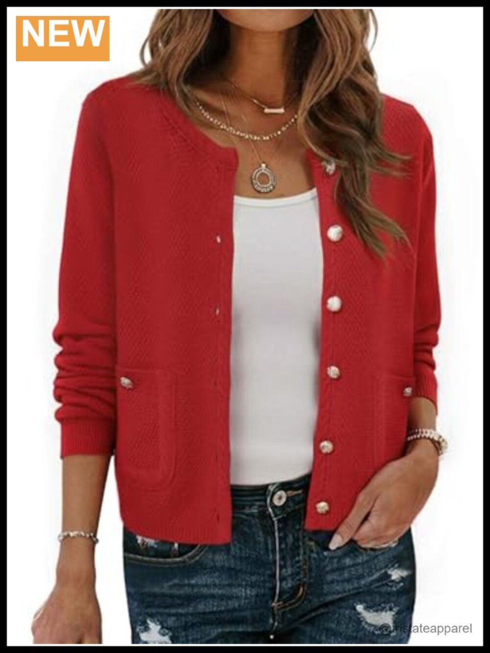 Women's Chunky Knit Crew Neck Button Down Cardigan